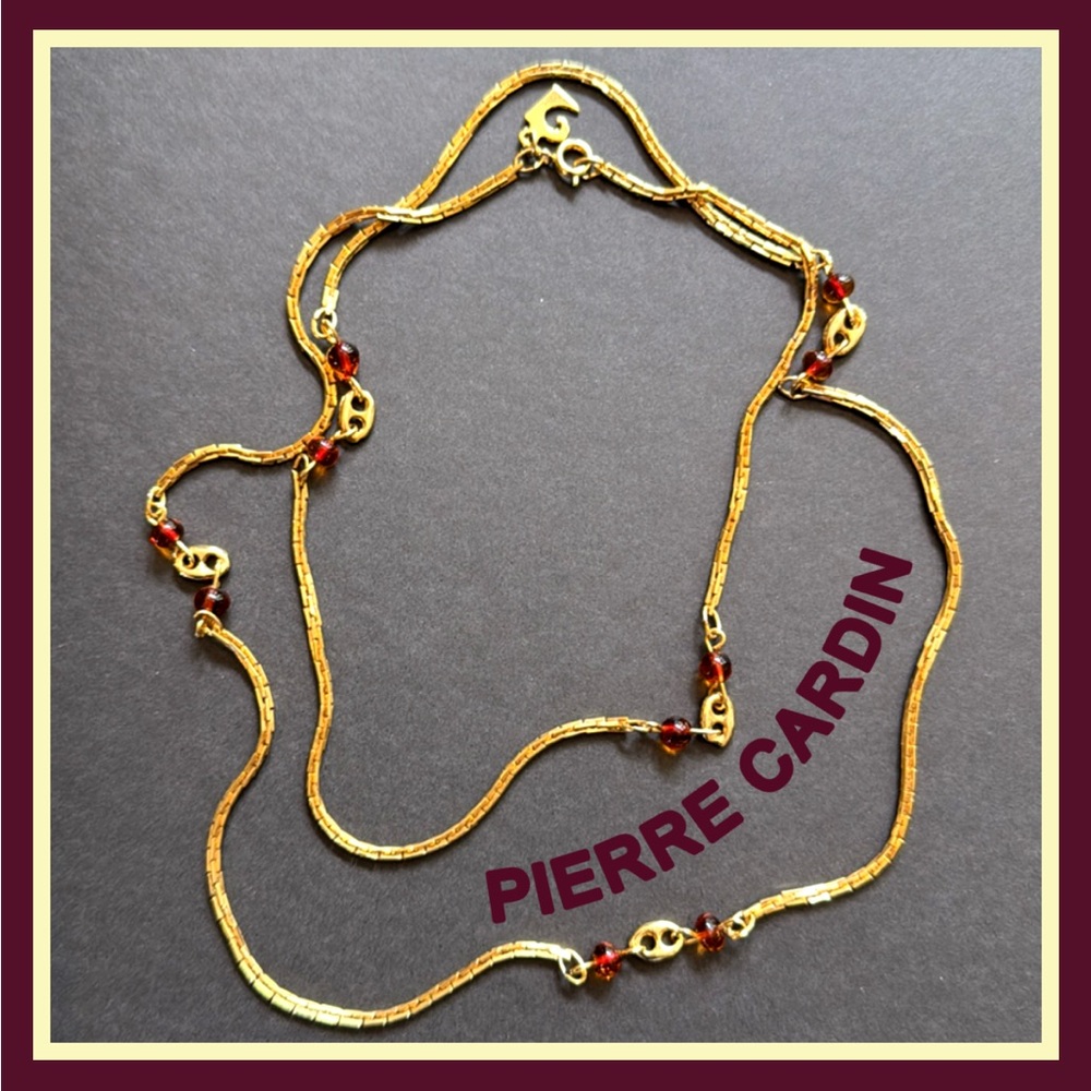 PIERRE CARDIN Elegant Gold Vintage Necklace with Amber Accents